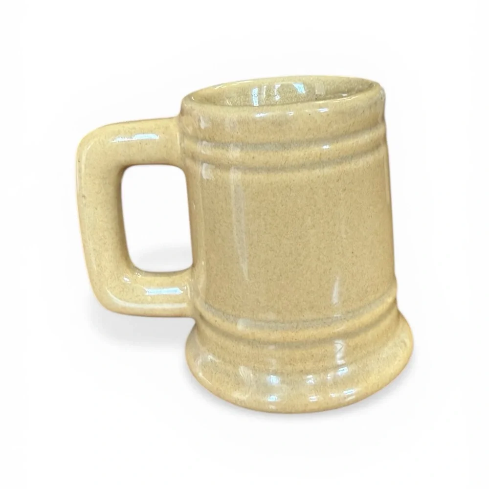 Vintage Ceramic Mini Mug Toothpick Holder • Cream Tan Stoneware • Unmarked Art P